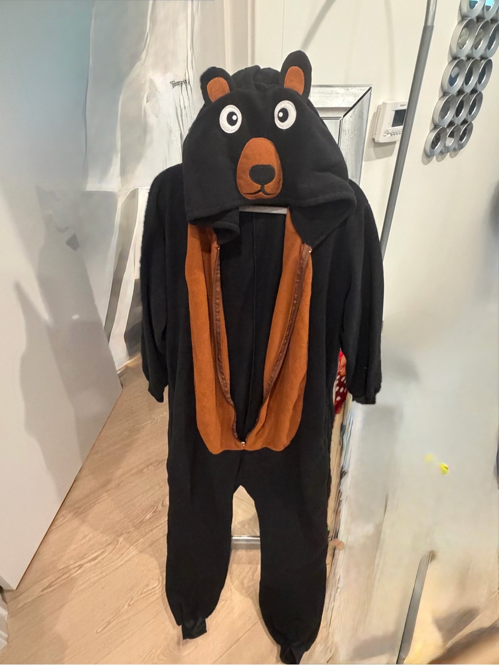Adult Black Bear Halloween Costume Fleece Onesie Hooded Jumpsuit Size M
